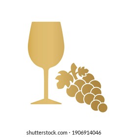 golden glass and wine grapes icon- vector illustration