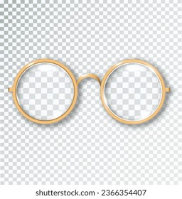 Golden glasses round black-rimmed glasses accessory. Optics lensvintage trend. Vector