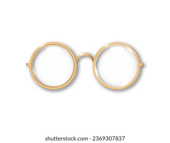 Golden glasses round black-rimmed glasses accessory. Optics lens vintage trend. Vector illustration