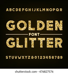 Golden Glitter Alphabet Font. Bold Letters And Numbers. Stock Vector Typography For Your Design.