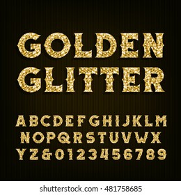 Golden Glitter Alphabet Font. Retro Style Letters And Numbers. Stock Vector Typography For Your Design.