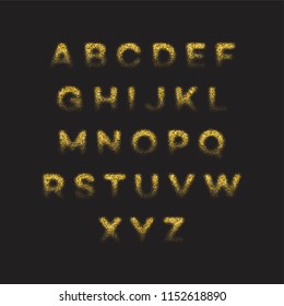 Golden glitter alphabet font set. Vector illustration EPS10