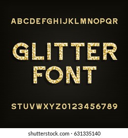 Golden Glitter Alphabet Font. Type Letters And Numbers. Stock Vector Typography For Your Design.