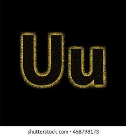Golden glitter alphabet letters, numbers and symbols. Vector illustration.