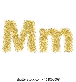 Golden glitter alphabet letters, numbers and symbols. Vector illustration.