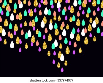 Golden glitter background drops. Black gorgeous texture with golden sparkles. Trendy vector background can be used for web design, holiday surfaces, fashion cases, textile and printed products.
