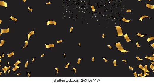 Golden glitter background. Falling glitter confetti. Luxury sparkling confetti with black background. Celebration falling gold glitter. The dust golden sparks.
