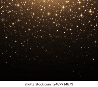 Fondo de brillo dorado. Polvo amarillo, efecto bokeh. Abstractas luces y estrellas doradas que caen.