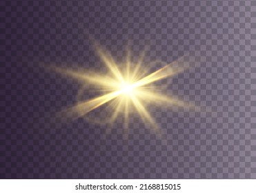 Golden glitter bokeh lights sparkles. Shining star, sun particles and sparks with lens flare effect. Blurred vector glare design collection. Christmas gold light. Sunshine glowing yellow stars.