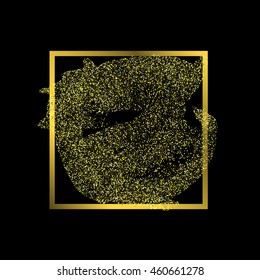 Golden glitter brush stain element for abstract background. Stock vector.