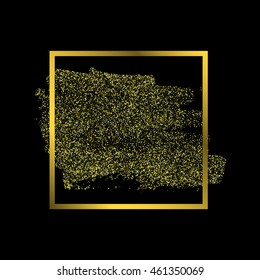 Golden glitter brush stain element for abstract background. Stock vector.