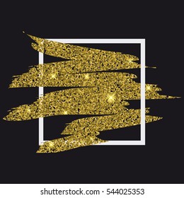 Golden glitter brush stain element for abstract background. vector illustration
