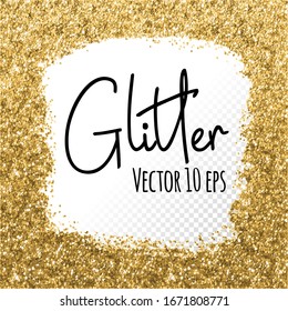 Golden glitter brush stroke. Social media networks square template background. Golden foil vector spot.
