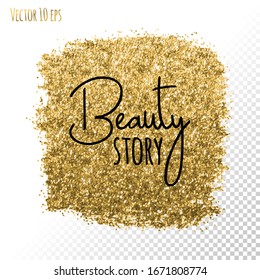 Golden glitter brush stroke. Social media networks square template background. Golden foil vector spot.