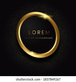 Golden Glitter Circle Frame und Raumkonzept mit Partikeln auf schwarzem Hintergrund. Vektorgrafik