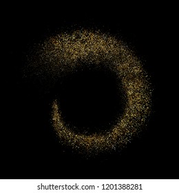 Golden glitter circle. Wave of gold glitter confetti. Bright background for luxury premium design. Glitter particle swirl circle effect. Vector illustration.