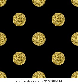 El brillo dorado gira en torno a la textura vectorial patrón sin fisuras. Un confetti de oro brillante sobre fondo negro.