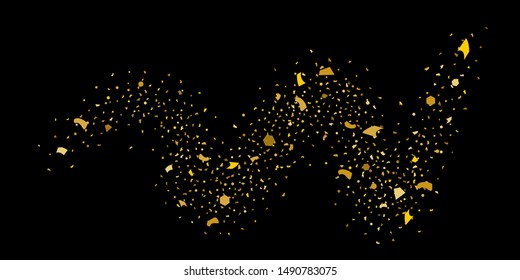 Golden glitter confetti. Abstract design element. Christmas, new year celebration holiday background. Invitation background. Gold glitter star. Christmas light background.