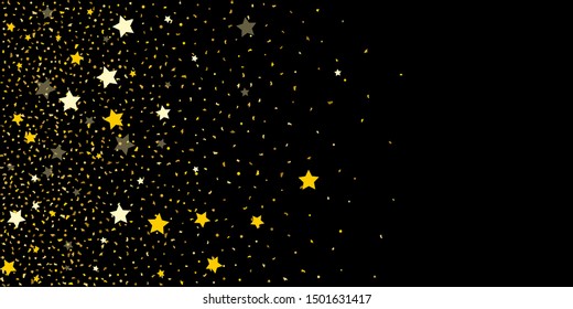 Golden glitter confetti. Abstract design element. Christmas, new year celebration holiday background. Invitation background. Gold glitter star. Christmas light background.