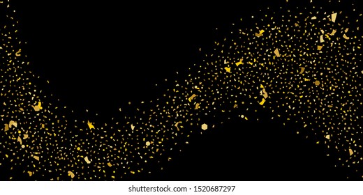 Golden glitter confetti. Abstract design element. Christmas, new year celebration holiday background. Invitation background. Gold glitter star. Christmas light background.