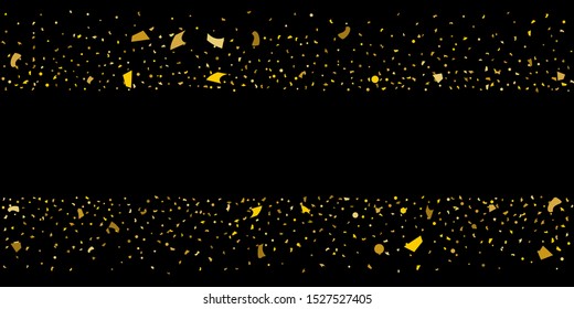 Golden glitter confetti. Abstract design element. Christmas, new year celebration holiday background. Invitation background. Gold glitter star. Christmas light background.