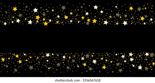 Golden glitter confetti. Abstract design element. Christmas, new year celebration holiday background. Invitation background. Gold glitter star. Christmas light background.