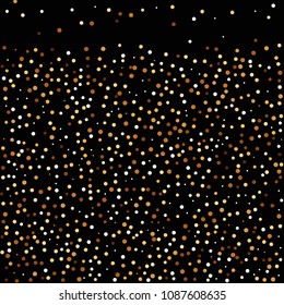 Golden glitter confetti. Fallen glitter background. Bright explosion for invitation card. Anniversary, birthday, celebration template. Elegant luxury design. Bright glitter flat illustration vector.