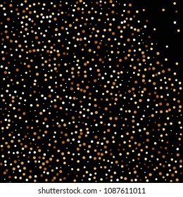 Golden glitter confetti. Fallen glitter background. Bright explosion for invitation card. Anniversary, birthday, celebration template. Elegant luxury design. Bright glitter flat illustration vector.
