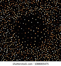 Golden glitter confetti. Fallen glitter background. Bright explosion for invitation card. Anniversary, birthday, celebration template. Elegant luxury design. Bright glitter flat illustration vector.