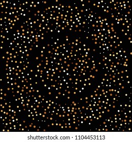 Golden glitter confetti. Fallen glitter background. Bright explosion for invitation card. Anniversary, birthday, celebration template. Elegant luxury design. Bright glitter flat illustration vector.