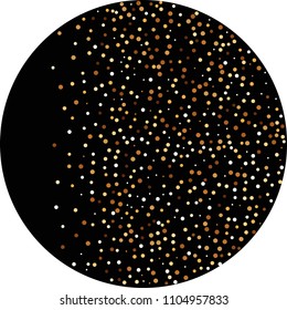 Golden glitter confetti. Fallen glitter background. Bright explosion for invitation card. Anniversary, birthday, celebration template. Elegant luxury design. Bright glitter flat illustration vector.