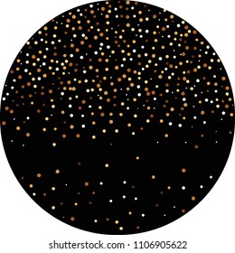 Golden glitter confetti. Fallen glitter background. Bright explosion for invitation card. Anniversary, birthday, celebration template. Elegant luxury design. Bright glitter flat illustration vector.