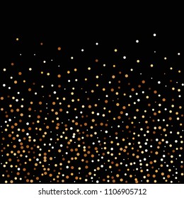 Golden glitter confetti. Fallen glitter background. Bright explosion for invitation card. Anniversary, birthday, celebration template. Elegant luxury design. Bright glitter flat illustration vector.
