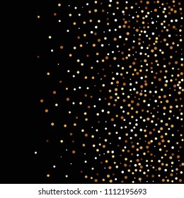Golden glitter confetti. Fallen glitter background. Bright explosion for invitation card. Anniversary, birthday, celebration template. Elegant luxury design. Bright glitter flat illustration vector.
