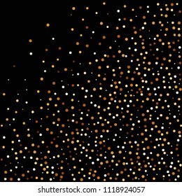Golden glitter confetti. Fallen glitter background. Bright explosion for invitation card. Anniversary, birthday, celebration template. Elegant luxury design. Bright glitter flat illustration vector.