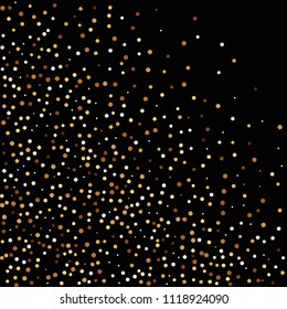 Golden glitter confetti. Fallen glitter background. Bright explosion for invitation card. Anniversary, birthday, celebration template. Elegant luxury design. Bright glitter flat illustration vector.