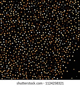 Golden glitter confetti. Fallen glitter background. Bright explosion for invitation card. Anniversary, birthday, celebration template. Elegant luxury design. Bright glitter flat illustration vector.