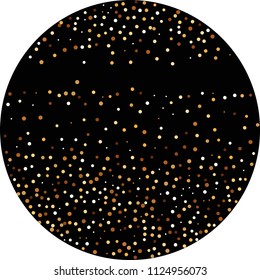 Golden glitter confetti. Fallen glitter background. Bright explosion for invitation card. Anniversary, birthday, celebration template. Elegant luxury design. Bright glitter flat illustration vector.