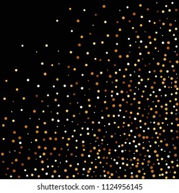 Golden glitter confetti. Fallen glitter background. Bright explosion for invitation card. Anniversary, birthday, celebration template. Elegant luxury design. Bright glitter flat illustration vector.