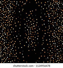 Golden glitter confetti. Fallen glitter background. Bright explosion for invitation card. Anniversary, birthday, celebration template. Elegant luxury design. Bright glitter flat illustration vector.