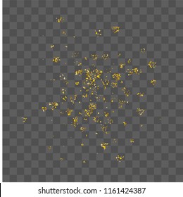 Golden glitter confetti. Illustration of a drop of shiny particles. Decorative element. Luxury background for your design, cards, invitations, gift, vip. 