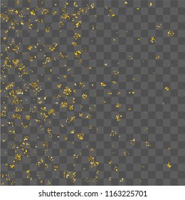 Golden glitter confetti. Illustration of a drop of shiny particles. Decorative element. Luxury background for your design, cards, invitations, gift, vip. 