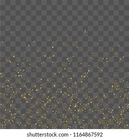 Golden glitter confetti. Illustration of a drop of shiny particles. Decorative element. Luxury background for your design, cards, invitations, gift, vip. 