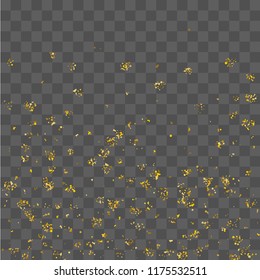 Golden glitter confetti. Illustration of a drop of shiny particles. Decorative element. Luxury background for your design, cards, invitations, gift, vip. 
