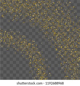 Golden glitter confetti. Illustration of a drop of shiny particles. Decorative element. Luxury background for your design, cards, invitations, gift, vip. 