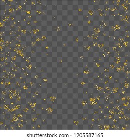 Golden glitter confetti. Illustration of a drop of shiny particles. Decorative element. Luxury background for your design, cards, invitations, gift, vip. 