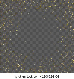 Golden glitter confetti. Illustration of a drop of shiny particles. Decorative element. Luxury background for your design, cards, invitations, gift, vip. 