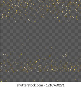 Golden glitter confetti. Illustration of a drop of shiny particles. Decorative element. Luxury background for your design, cards, invitations, gift, vip. 