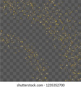 Golden glitter confetti. Illustration of a drop of shiny particles. Decorative element. Luxury background for your design, cards, invitations, gift, vip. 