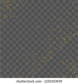 Golden glitter confetti. Illustration of a drop of shiny particles. Decorative element. Luxury background for your design, cards, invitations, gift, vip. 